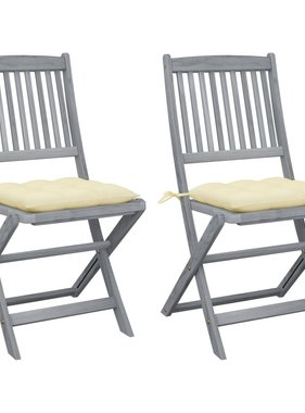 VidaXL Tuinstoelen 2 st inklapbaar met kussens massief acaciahout