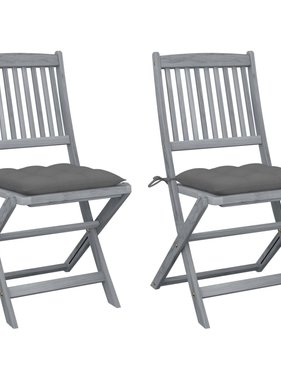 VidaXL Tuinstoelen 2 st inklapbaar met kussens massief acaciahout