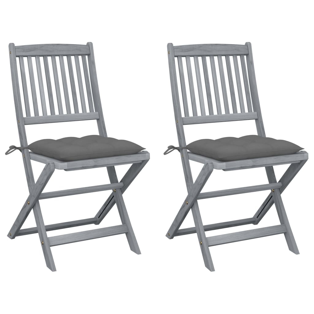 VidaXL Tuinstoelen 2 st inklapbaar met kussens massief acaciahout