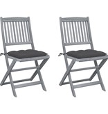 VidaXL Tuinstoelen 2 st inklapbaar met kussens massief acaciahout