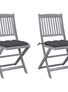 VidaXL Tuinstoelen 2 st inklapbaar met kussens massief acaciahout