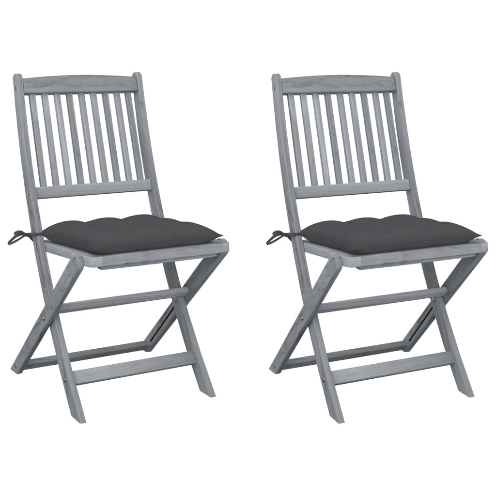 VidaXL Tuinstoelen 2 st inklapbaar met kussens massief acaciahout