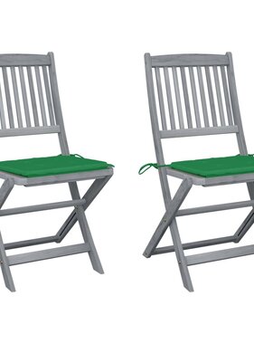 VidaXL Tuinstoelen inklapbaar 2 st met kussens massief acaciahout