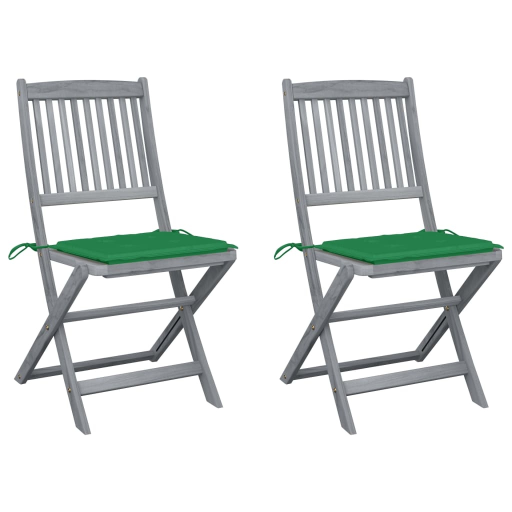 VidaXL Tuinstoelen inklapbaar 2 st met kussens massief acaciahout