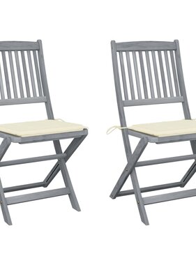 VidaXL Tuinstoelen inklapbaar 2 st met kussens massief acaciahout