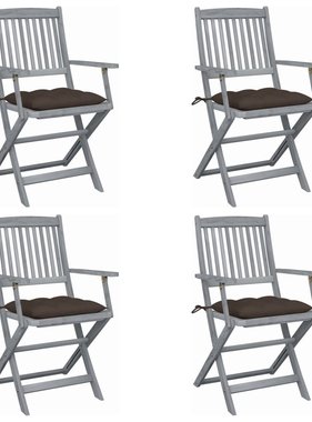 VidaXL Tuinstoelen 4 st inklapbaar met kussens massief acaciahout