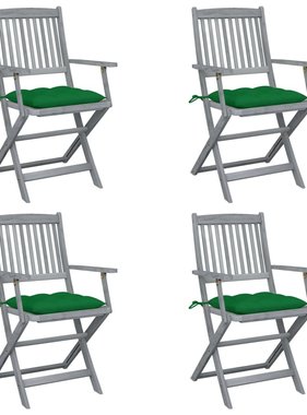 VidaXL Tuinstoelen 4 st inklapbaar met kussens massief acaciahout