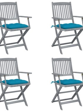 VidaXL Tuinstoelen 4 st inklapbaar met kussens massief acaciahout