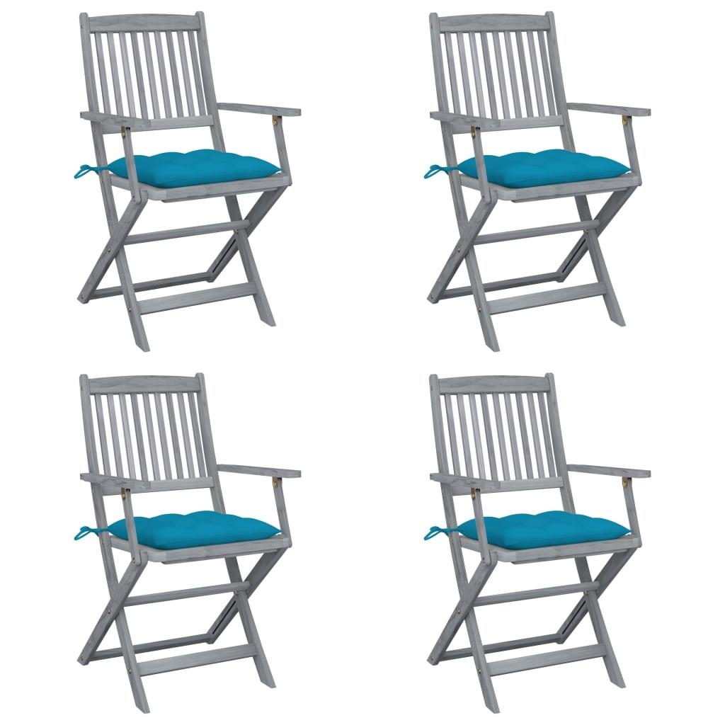 VidaXL Tuinstoelen 4 st inklapbaar met kussens massief acaciahout