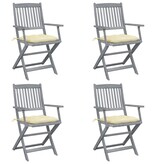VidaXL Tuinstoelen 4 st inklapbaar met kussens massief acaciahout