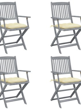 VidaXL Tuinstoelen 4 st inklapbaar met kussens massief acaciahout