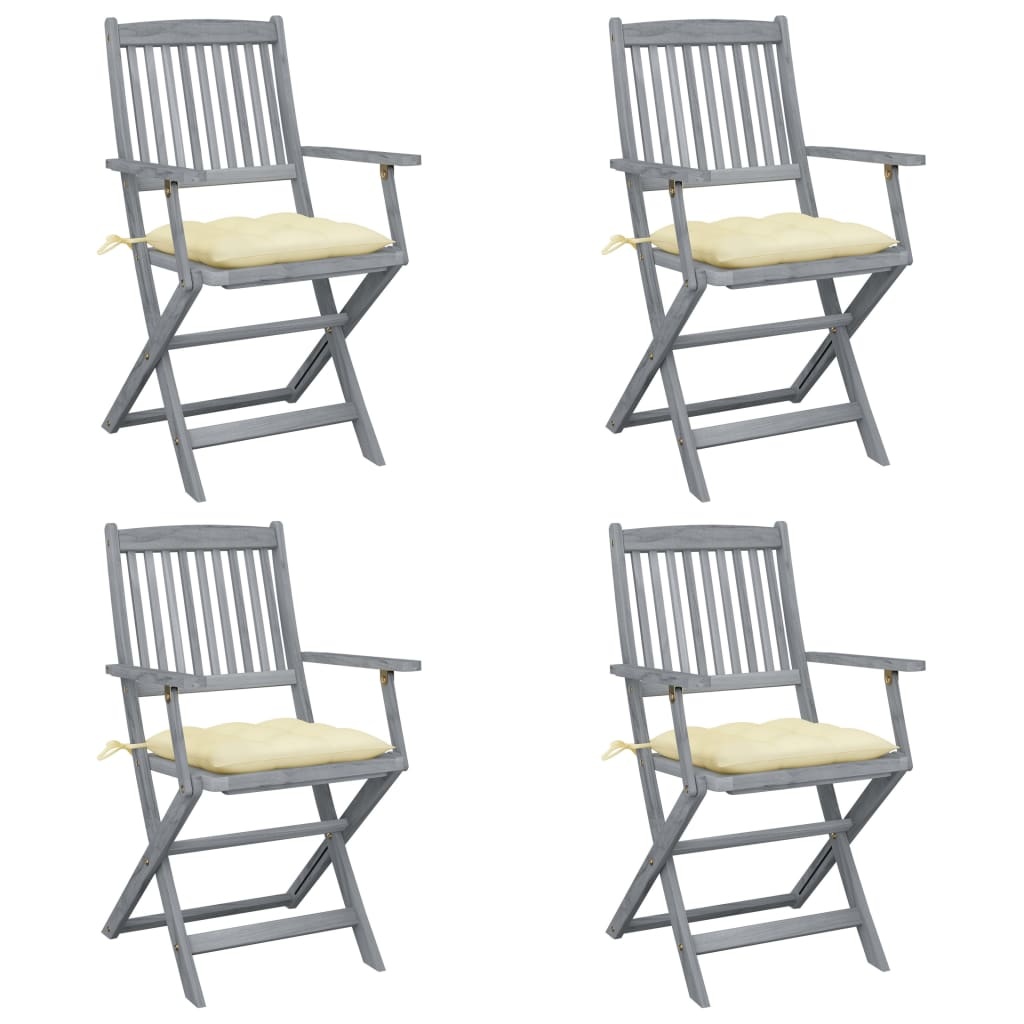 VidaXL Tuinstoelen 4 st inklapbaar met kussens massief acaciahout