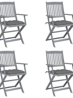 VidaXL Tuinstoelen 4 st inklapbaar met kussens massief acaciahout