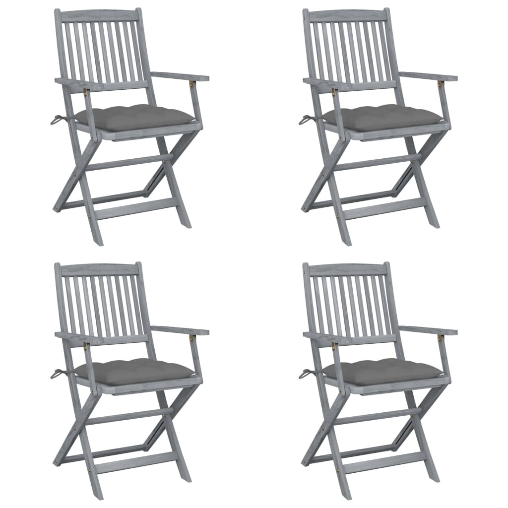 VidaXL Tuinstoelen 4 st inklapbaar met kussens massief acaciahout