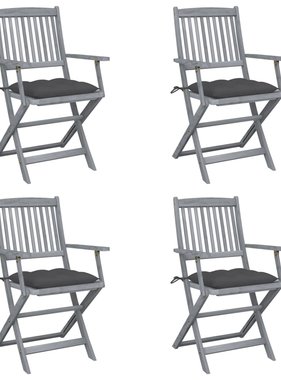 VidaXL Tuinstoelen 4 st inklapbaar met kussens massief acaciahout
