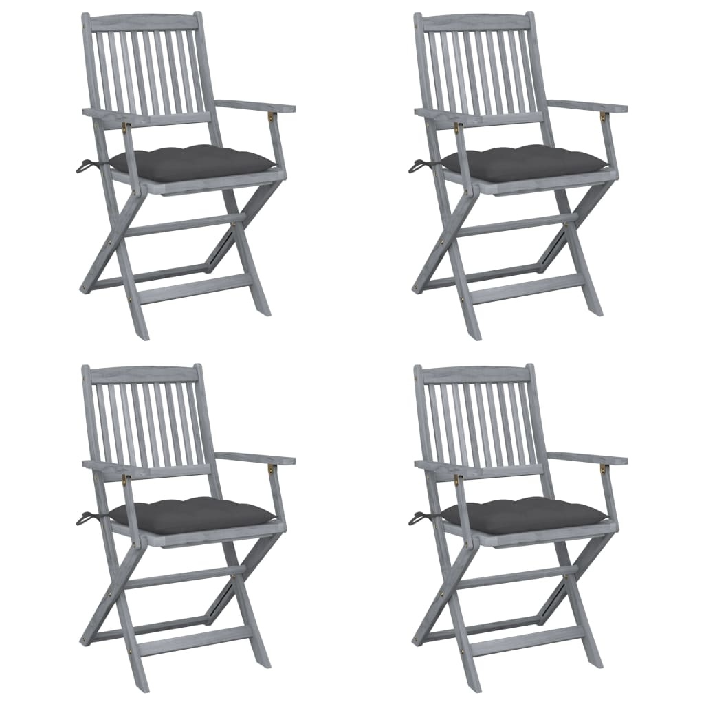 VidaXL Tuinstoelen 4 st inklapbaar met kussens massief acaciahout