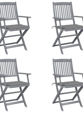VidaXL Tuinstoelen inklapbaar 4 st met kussens massief acaciahout