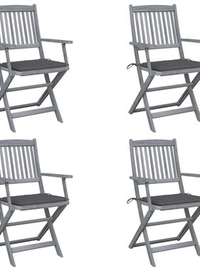 VidaXL Tuinstoelen inklapbaar 4 st met kussens massief acaciahout