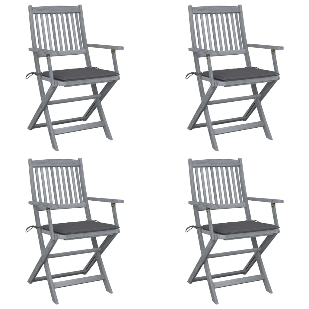 VidaXL Tuinstoelen inklapbaar 4 st met kussens massief acaciahout