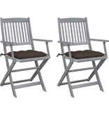 VidaXL Tuinstoelen 2 st inklapbaar met kussens massief acaciahout
