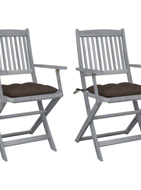 VidaXL Tuinstoelen 2 st inklapbaar met kussens massief acaciahout