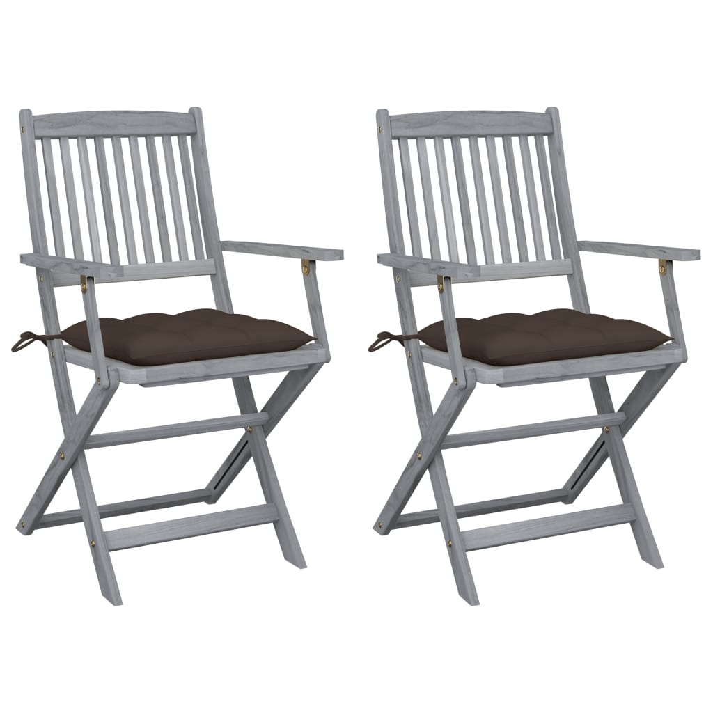 VidaXL Tuinstoelen 2 st inklapbaar met kussens massief acaciahout
