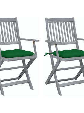 VidaXL Tuinstoelen 2 st inklapbaar met kussens massief acaciahout