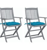 VidaXL Tuinstoelen 2 st inklapbaar met kussens massief acaciahout