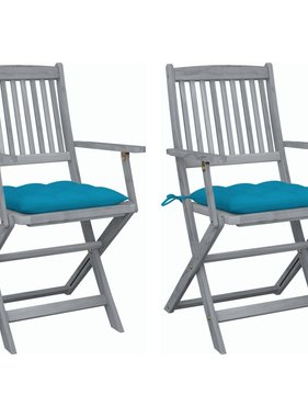 VidaXL Tuinstoelen 2 st inklapbaar met kussens massief acaciahout