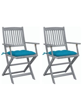 VidaXL Tuinstoelen 2 st inklapbaar met kussens massief acaciahout