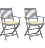 VidaXL Tuinstoelen 2 st inklapbaar met kussens massief acaciahout