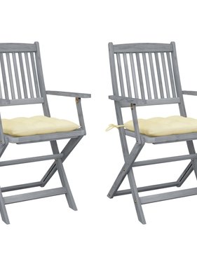 VidaXL Tuinstoelen 2 st inklapbaar met kussens massief acaciahout