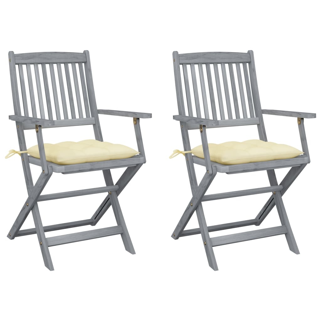 VidaXL Tuinstoelen 2 st inklapbaar met kussens massief acaciahout