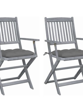 VidaXL Tuinstoelen 2 st inklapbaar met kussens massief acaciahout