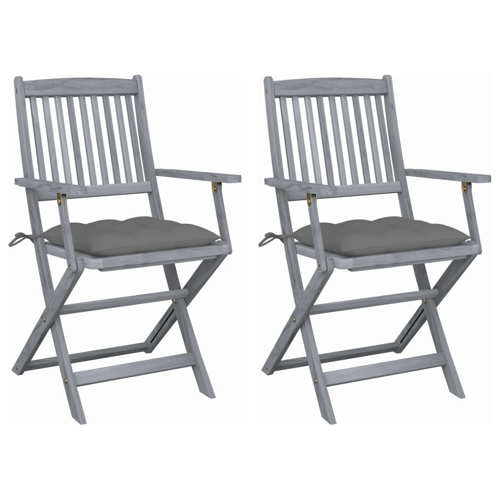 VidaXL Tuinstoelen 2 st inklapbaar met kussens massief acaciahout