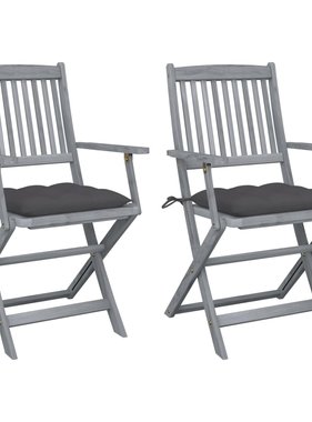 VidaXL Tuinstoelen 2 st inklapbaar met kussens massief acaciahout