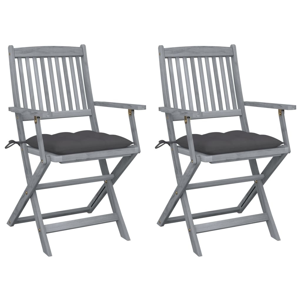 VidaXL Tuinstoelen 2 st inklapbaar met kussens massief acaciahout