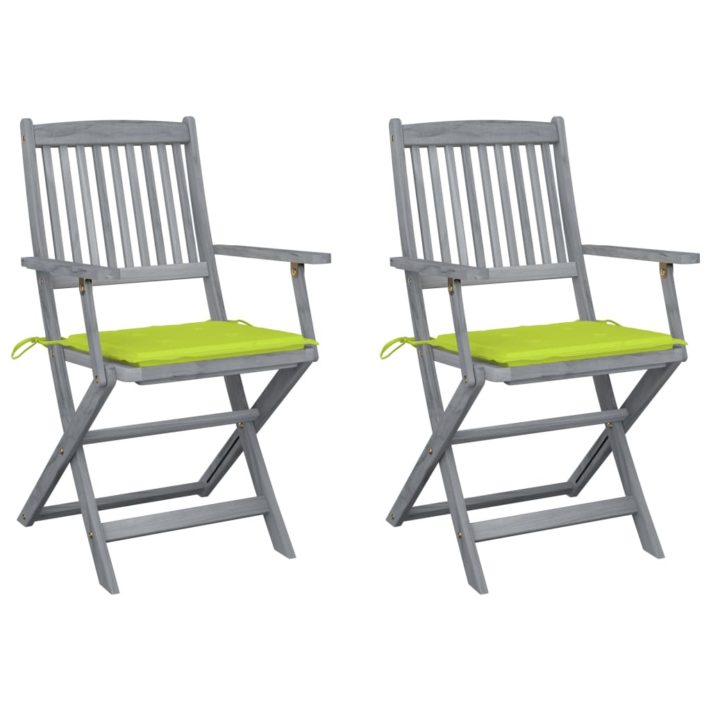 VidaXL Tuinstoelen 2 st inklapbaar met kussens massief acaciahout