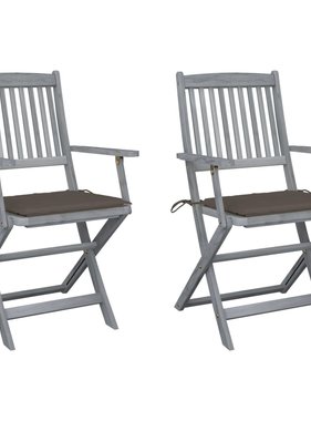VidaXL Tuinstoelen inklapbaar 2 st met kussens massief acaciahout
