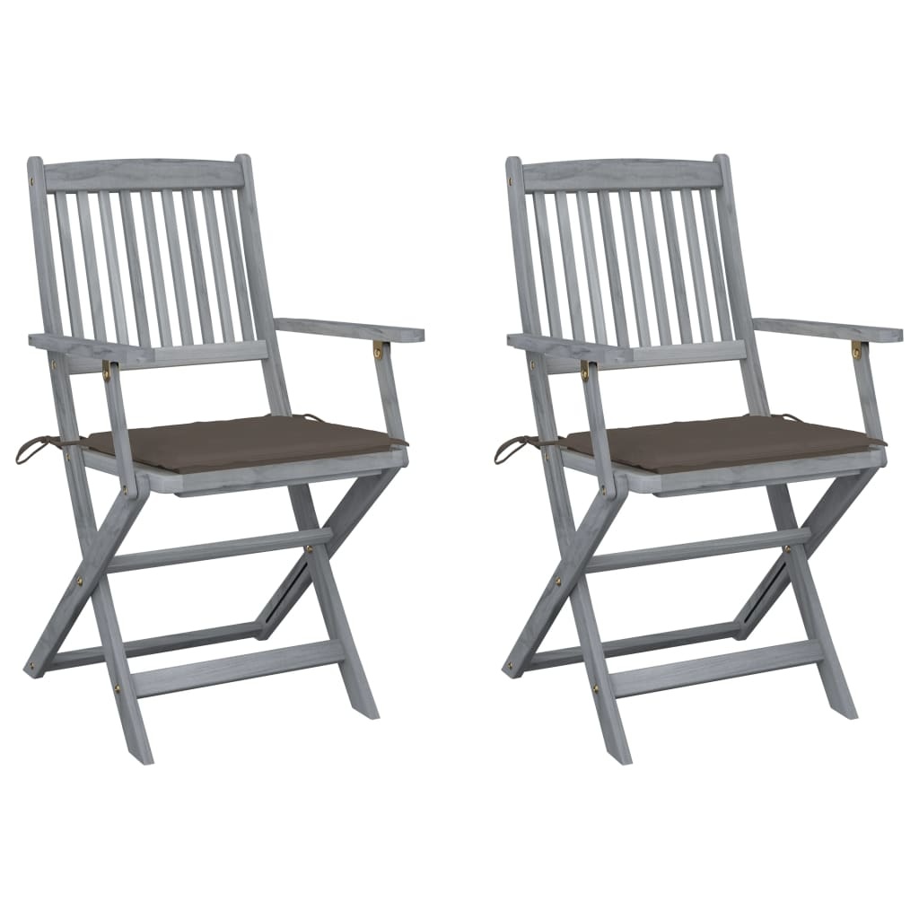 VidaXL Tuinstoelen inklapbaar 2 st met kussens massief acaciahout