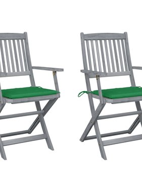 VidaXL Tuinstoelen inklapbaar 2 st met kussens massief acaciahout