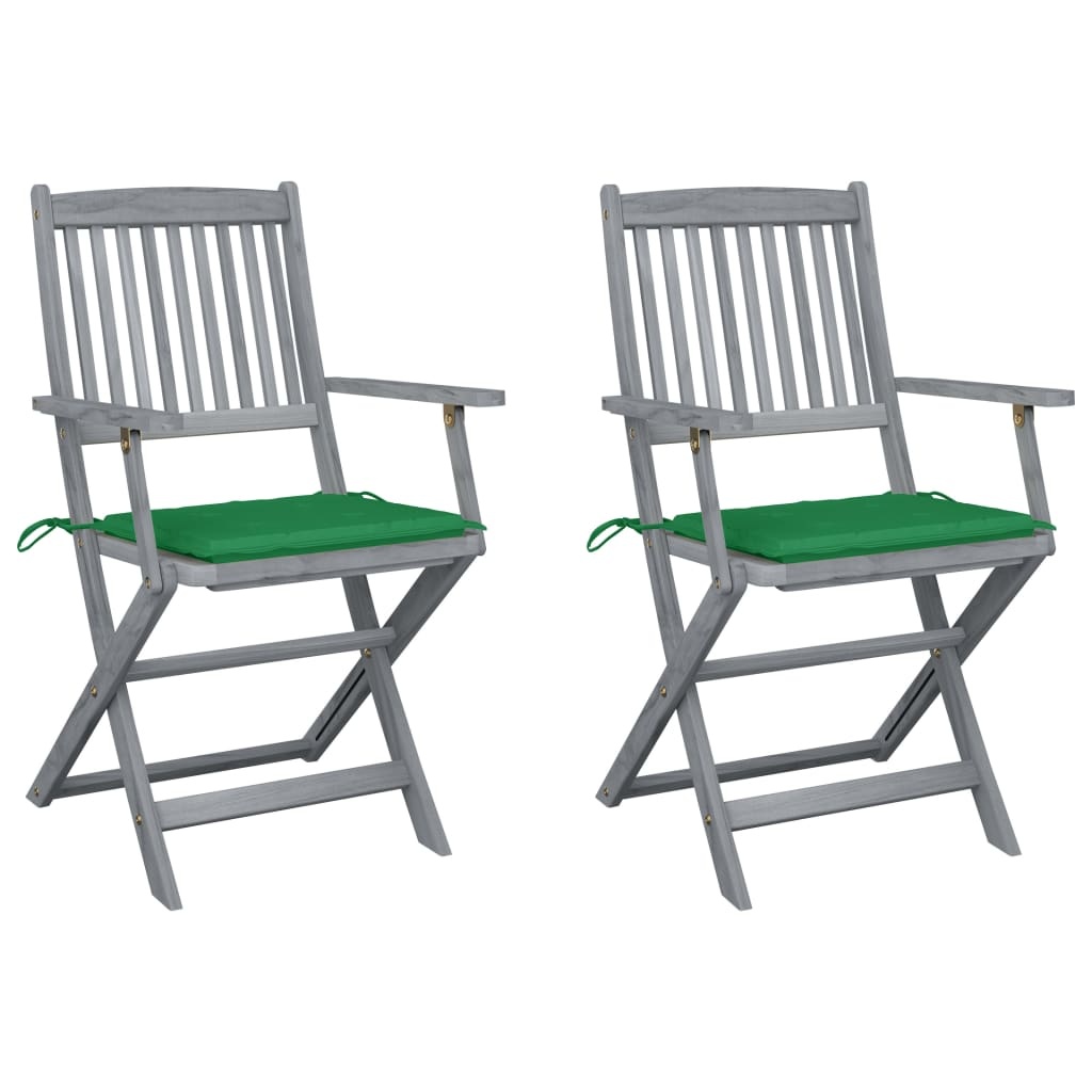 VidaXL Tuinstoelen inklapbaar 2 st met kussens massief acaciahout