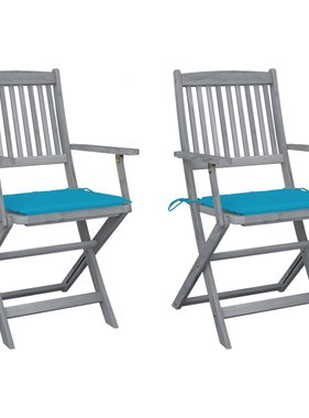 VidaXL Tuinstoelen inklapbaar 2 st met kussens massief acaciahout