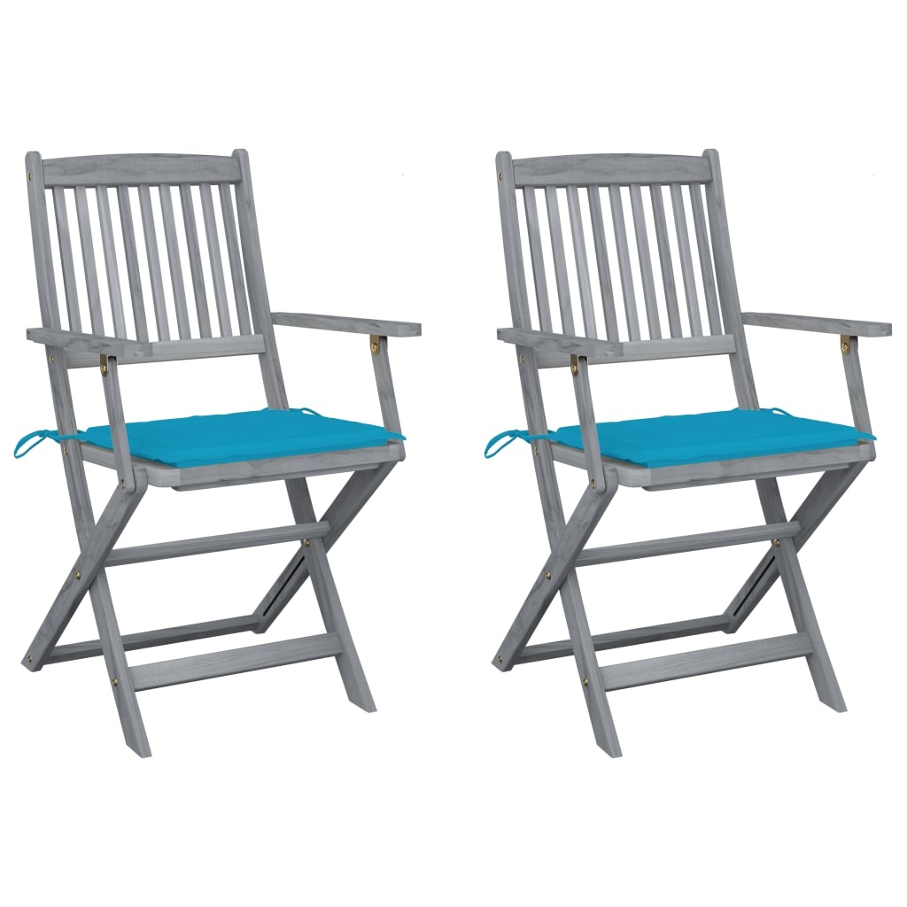VidaXL Tuinstoelen inklapbaar 2 st met kussens massief acaciahout