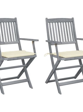 VidaXL Tuinstoelen inklapbaar 2 st met kussens massief acaciahout