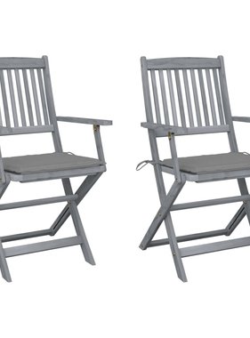 VidaXL Tuinstoelen inklapbaar 2 st met kussens massief acaciahout