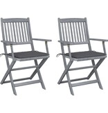 VidaXL Tuinstoelen inklapbaar 2 st met kussens massief acaciahout