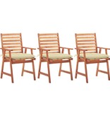 VidaXL Tuinstoelen 3 st met kussens massief acaciahout