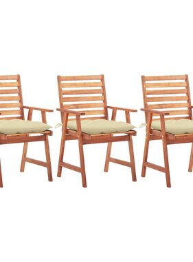 VidaXL Tuinstoelen 3 st met kussens massief acaciahout