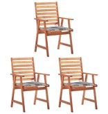 VidaXL Tuinstoelen 3 st met kussens massief acaciahout